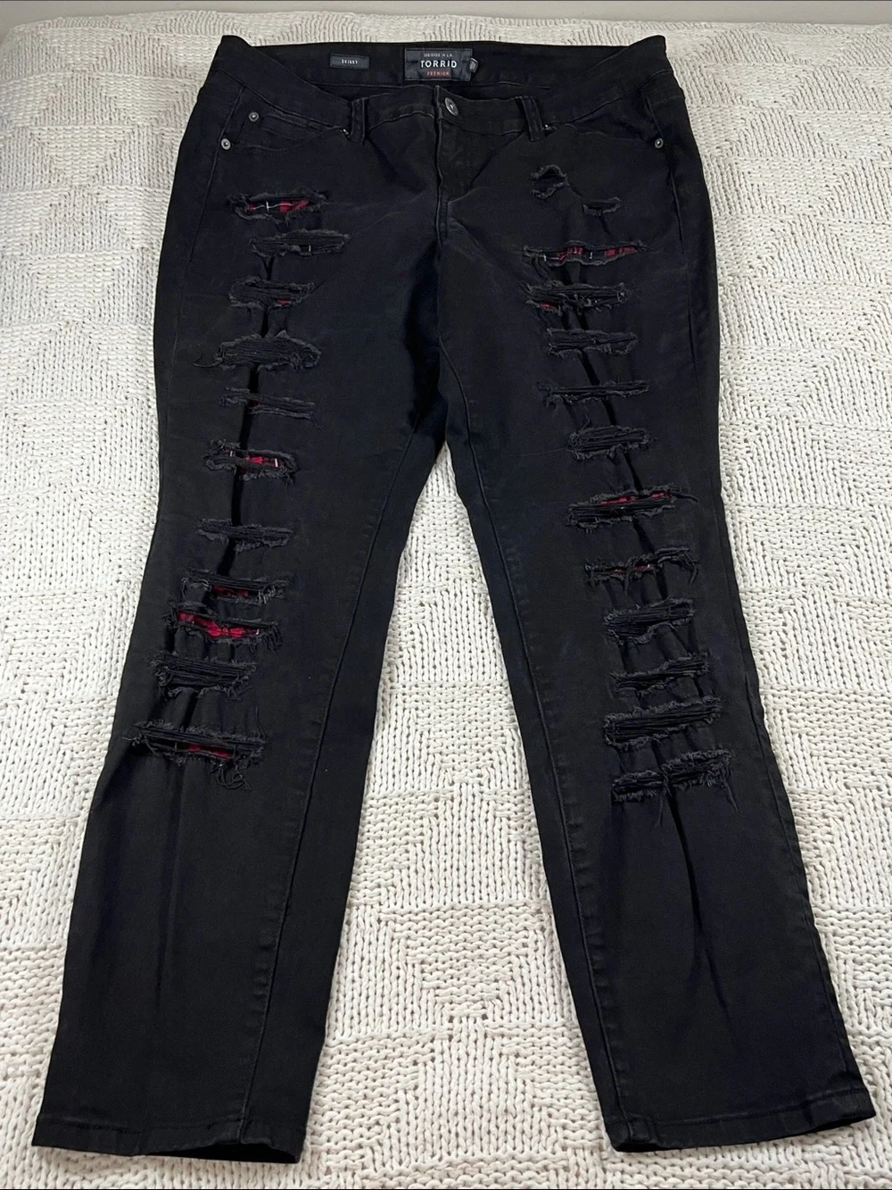 torrid Black Skinny Jeans with Red Underlay